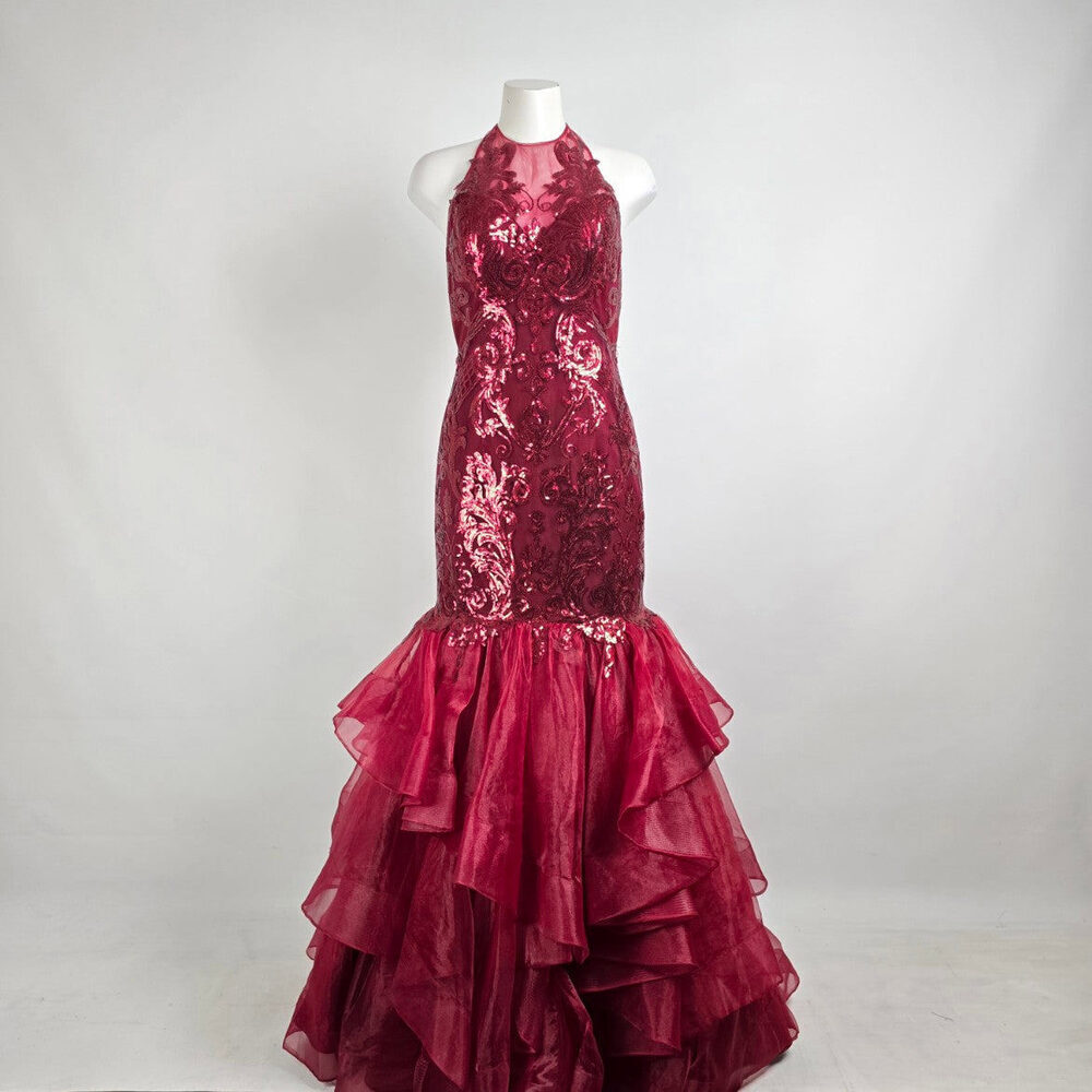 Rachel Allan Marsala Mermaid Eventwear Gown Size 12 Style 6582